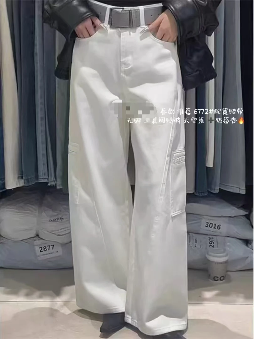 6772#春季高腰工装阔腿裤时尚简约百搭洋气