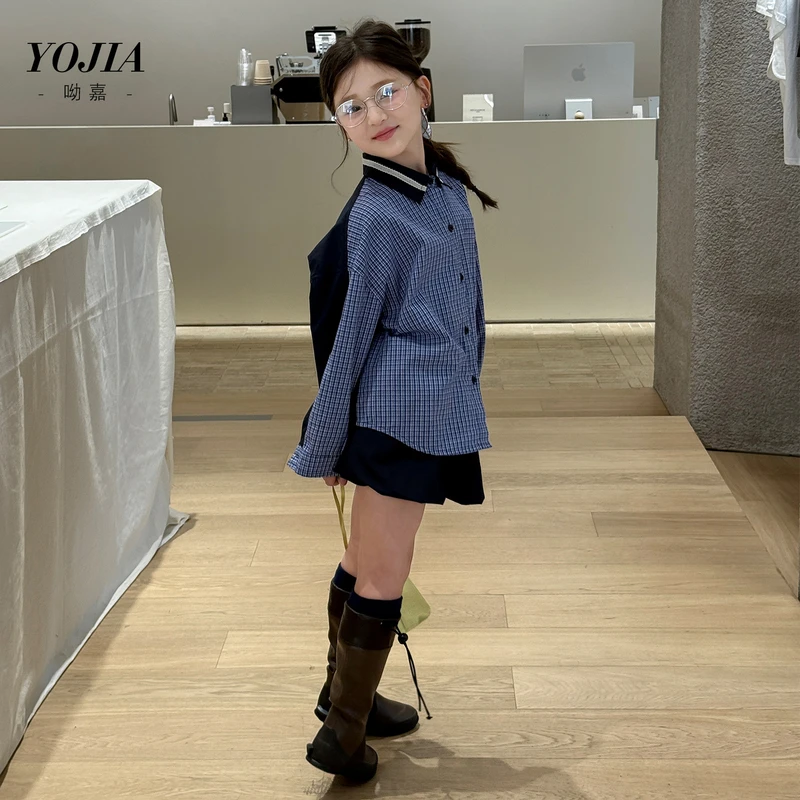 YOJIA女童衬衫春秋款2025新款洋气学院风小女孩小衫儿童秋装上衣