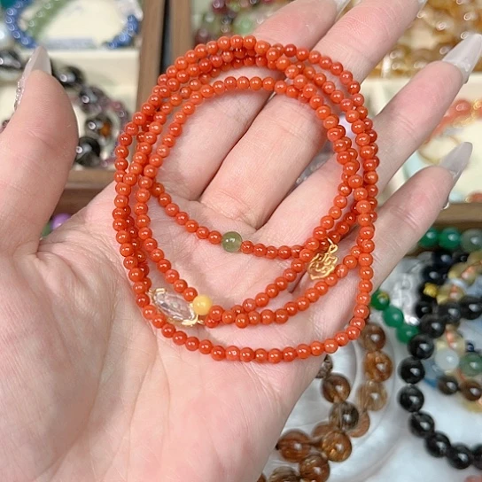 南红玛瑙手链银S925镶嵌4圈