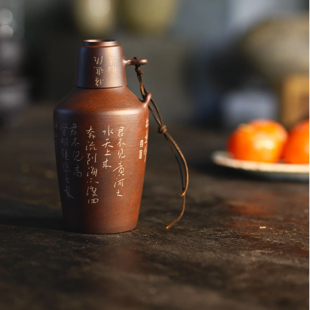 粉引诗文酒器 景德镇手作器物