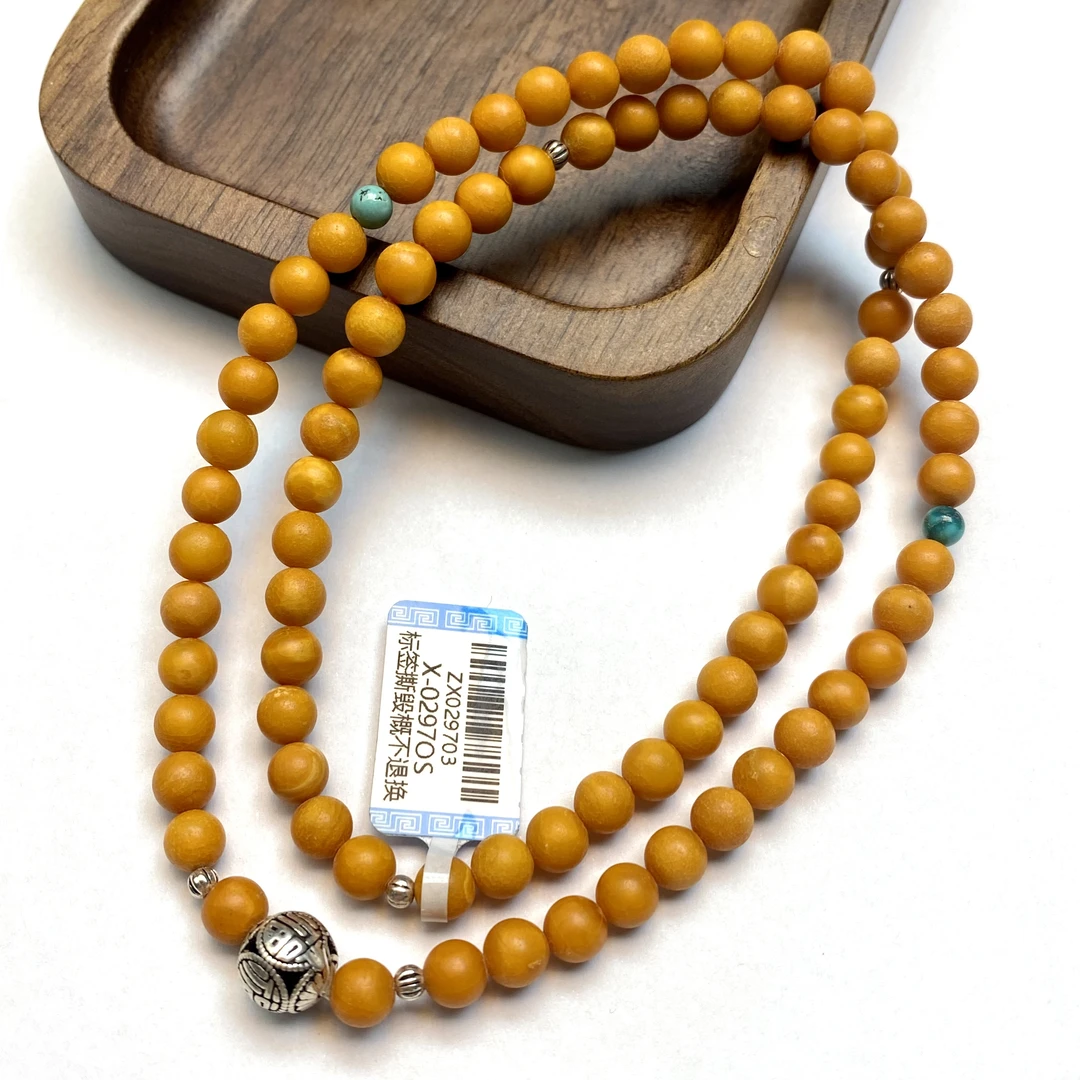 【七七八珠宝】ZX029703老蜡橘皮纹多圈手串diy绿松6mm+