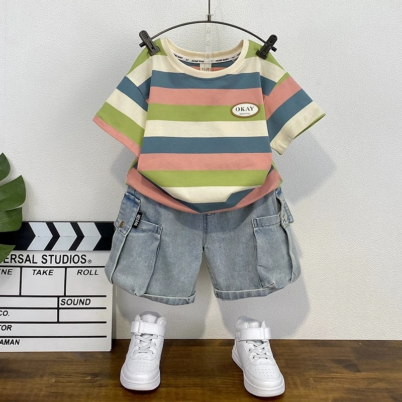 男童夏季套装2025新款洋气儿童短袖薄款衣服时髦痞帅宝宝炸街童装