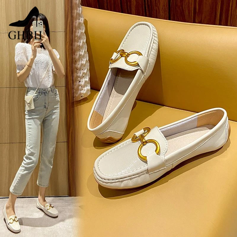 【明星同款】真皮软底豆豆鞋女2025夏新款复古单鞋一脚蹬平底乐福鞋