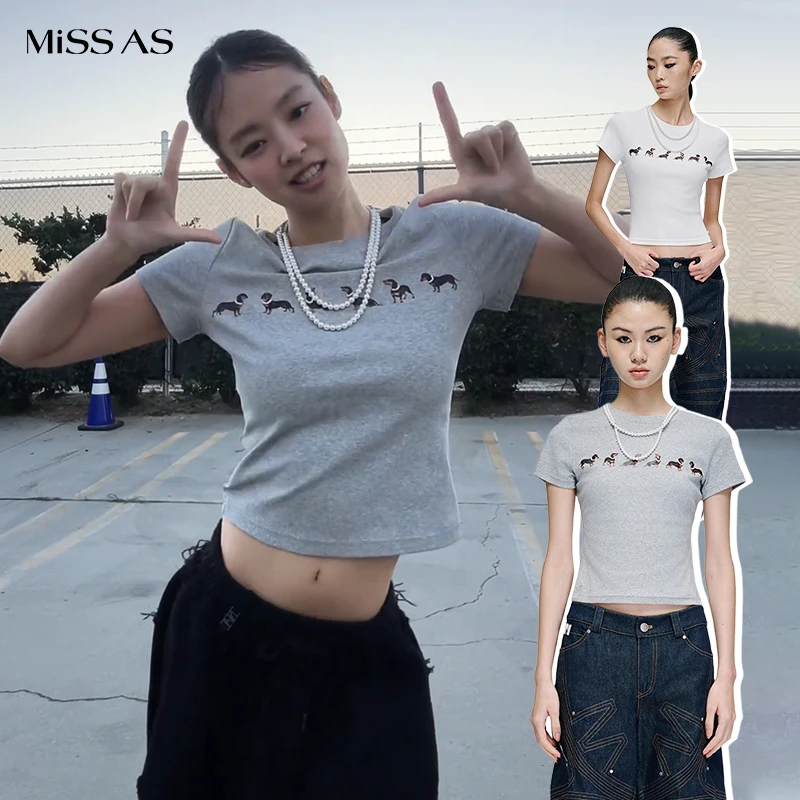 jennie同款【MARKGONG】狗狗印花短款弹力短袖T恤MISSAS买手店