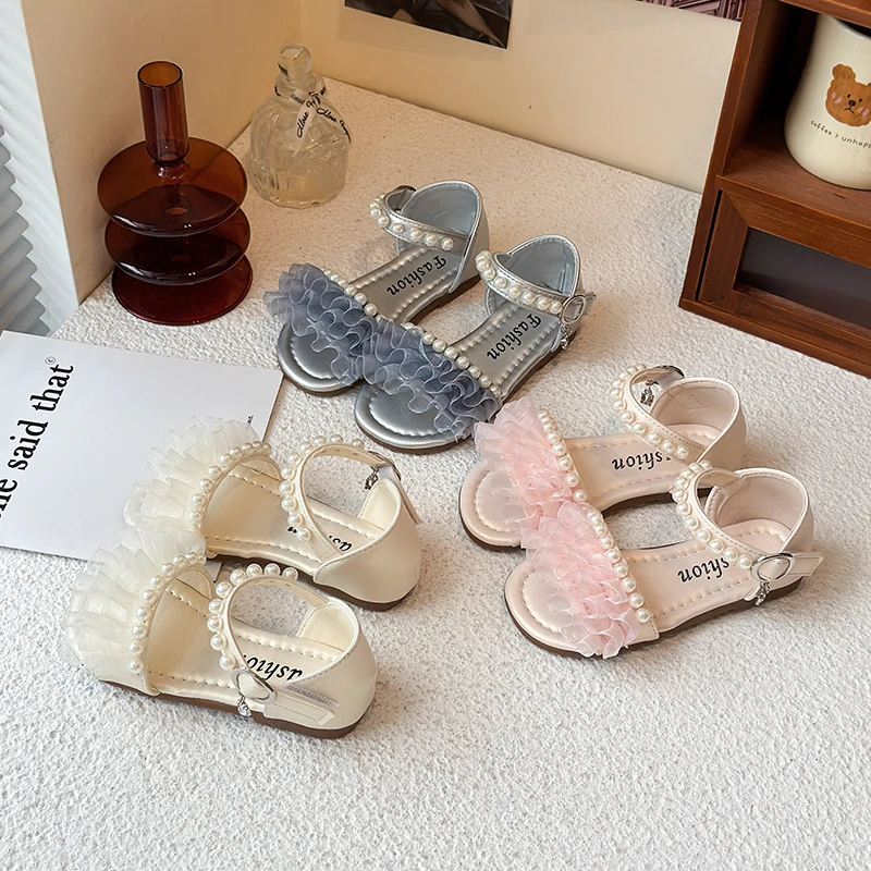 女童凉鞋2025夏季新款儿童公主鞋软底珍珠花朵凉鞋女孩时尚沙滩鞋
