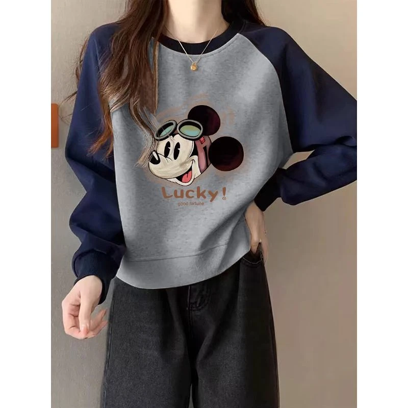 美式复古插肩长袖加绒卫衣女秋冬短款小个子宽松套头外套爆款上衣