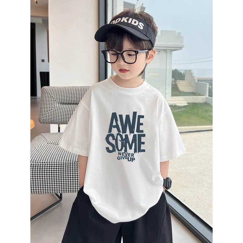 男圆领2025新款夏季短袖t恤痞帅男童渐变T恤洋气欧若精灵风儿童