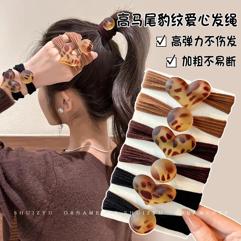磨砂质感豹纹丸子扎头发绳女高弹力耐用橡皮筋球球发圈发饰皮套女