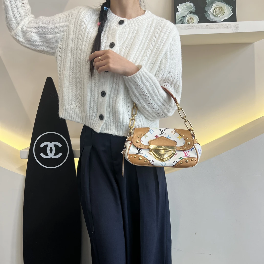 95新 LouisVuitton/路易威登 白三彩腋下/7552