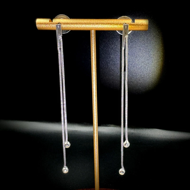 铜合金耳饰 时尚小圆珠流苏耳环女长款气质优雅显脸瘦耳坠耳钉ins