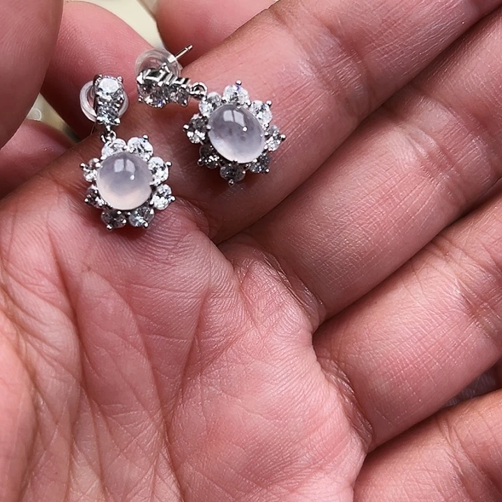 翡翠银S925镶嵌戒指缅甸天然A货翡翠耳钉