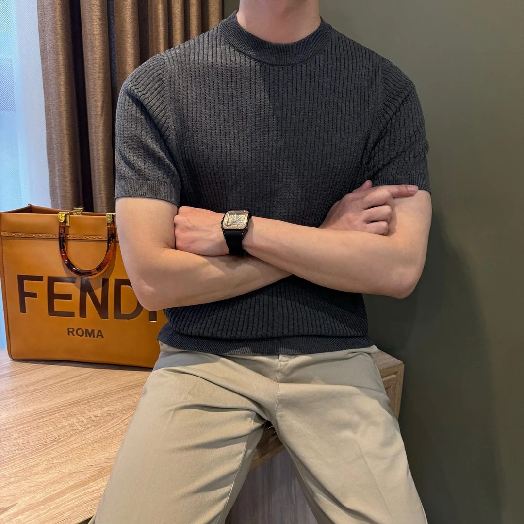 WUSHE物社男士夏季【透气零压系列】纯色短袖针织衫弹力休闲圆领T恤