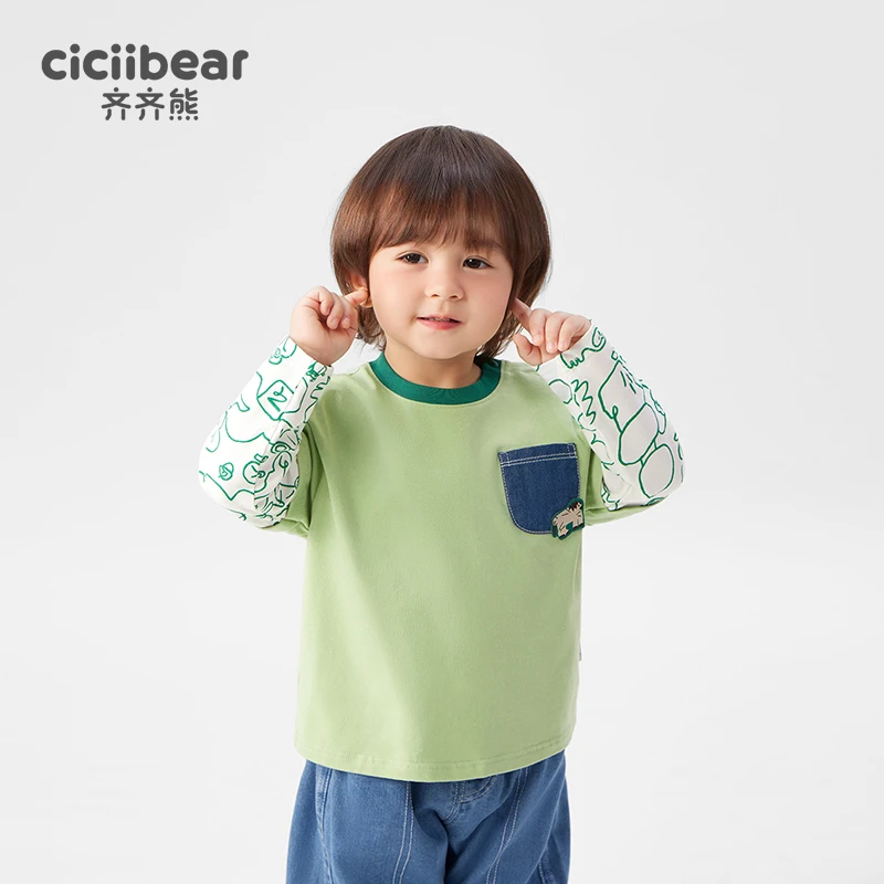 CICIIBEAR/齐齐熊【春装新品】[220G]t恤假两件长袖男童体恤Q102626