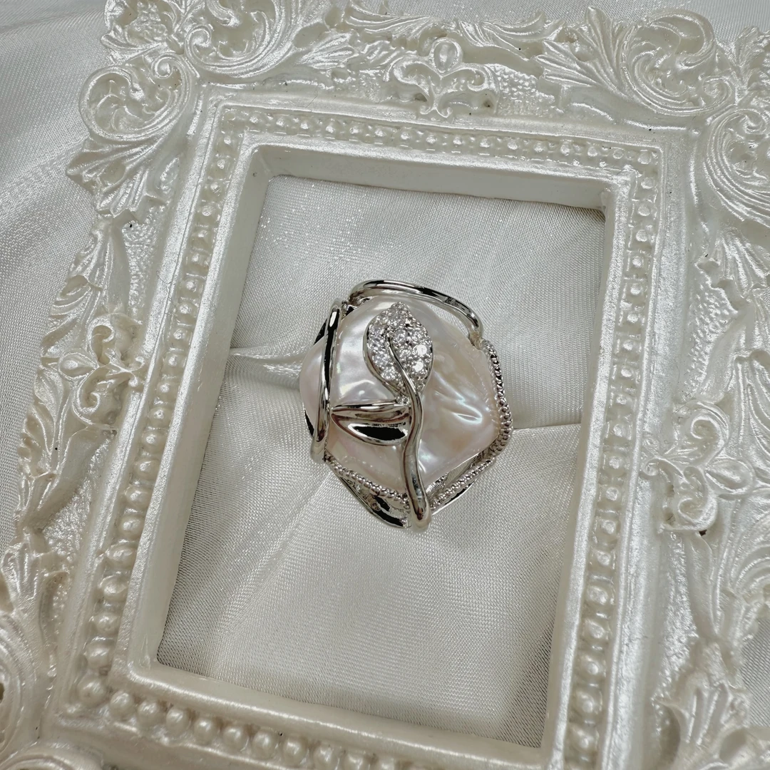 【菀儿】淡水巴洛克珍珠戒指合金 12-15mm X955