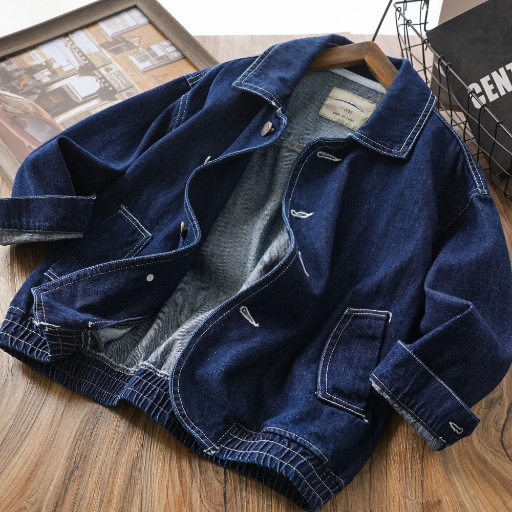 儿童男童春秋新款口袋简约翻领牛仔外套中大童百搭上衣5225