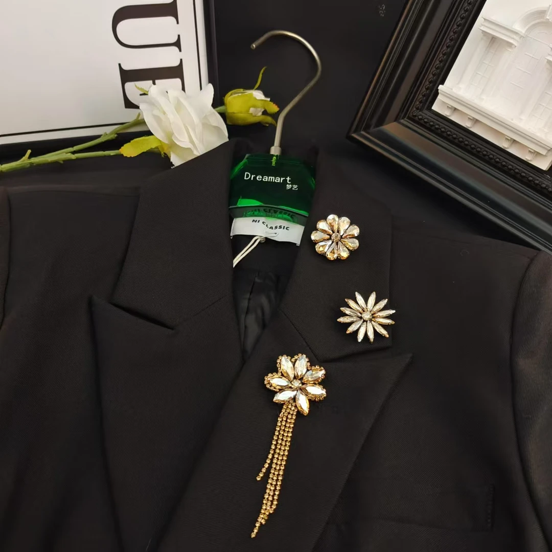 香槟色三朵金花原创设计带别针皇冠配饰AZ465