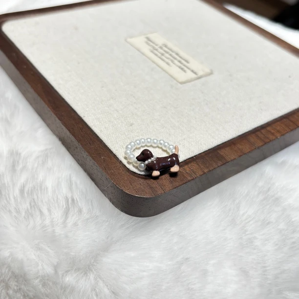 铜合金仿珍珠戒指 腊肠狗戒指JZ1955