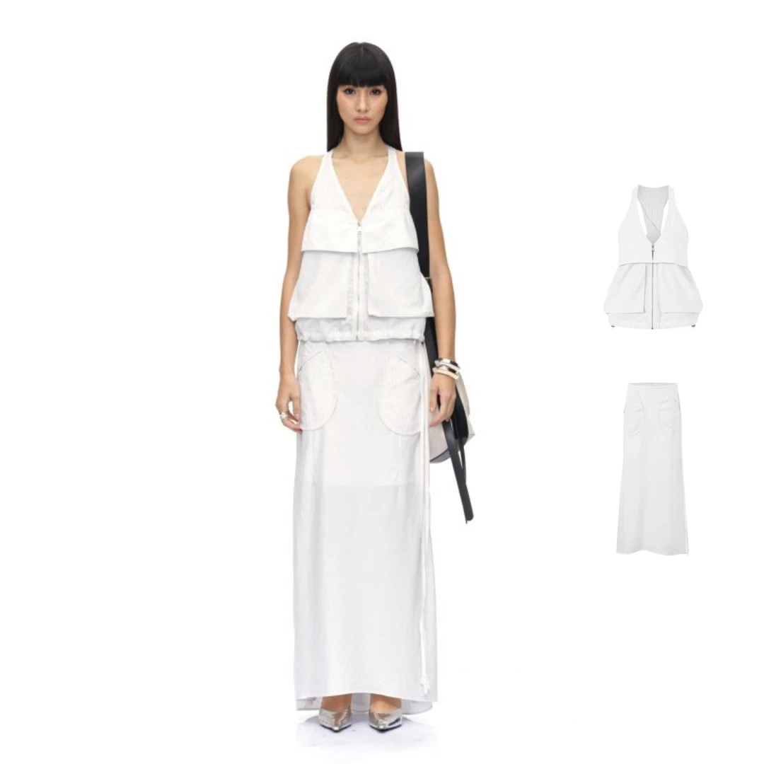 CNLEEWEI  25早秋新品背心条纹大口袋/长裤半裙