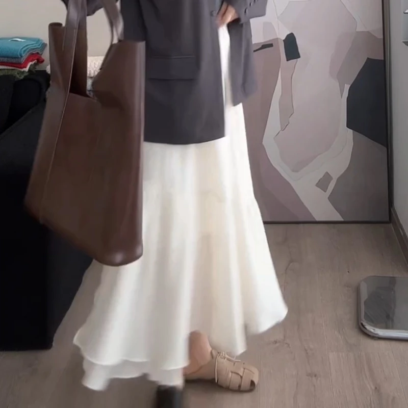 白色半身裙女2025年新款a字裙中长款高腰显瘦气质蓬蓬裙LK2501362