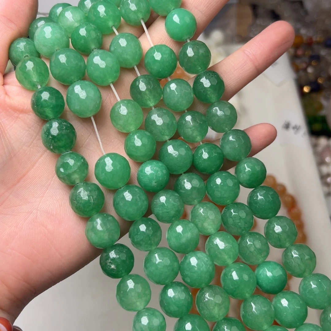 玛瑙/玉髓合金珠宝半成品V50。13mm碧玉刻面圆珠一条