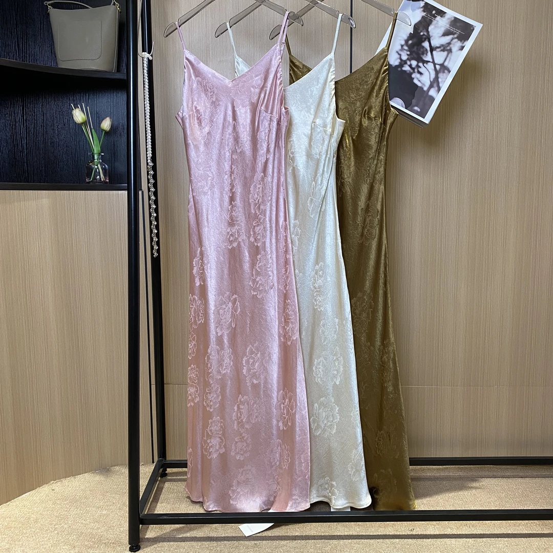 【燕子在南油】130裙长修身气质醋酸提花时尚吊带裙3491