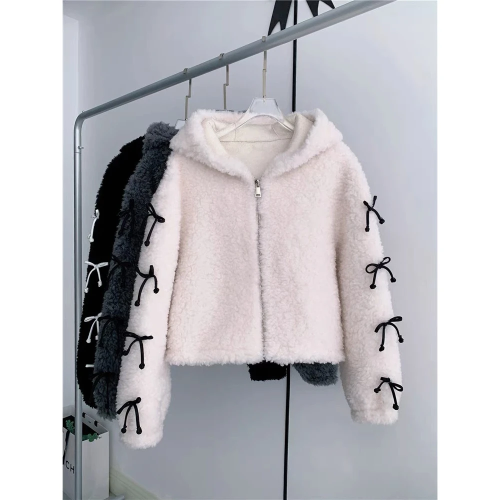 《头头女装》蝴蝶结连帽拉链外套#12406