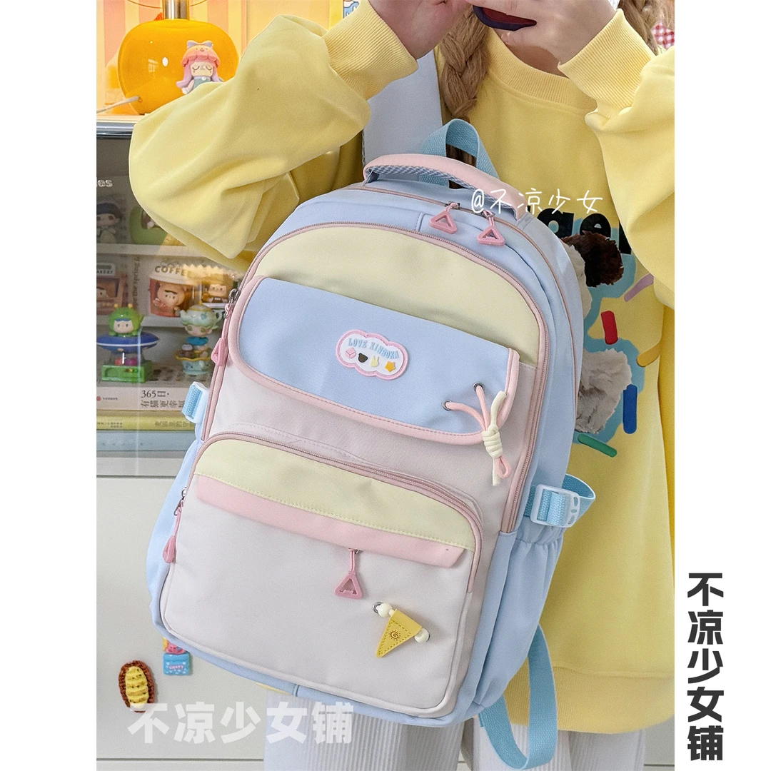 学院风可爱初中生书包高中学生撞色小众双肩包小清新森系电脑背包