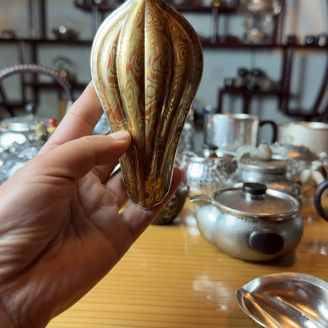 足银999纯手工木纹金茶则