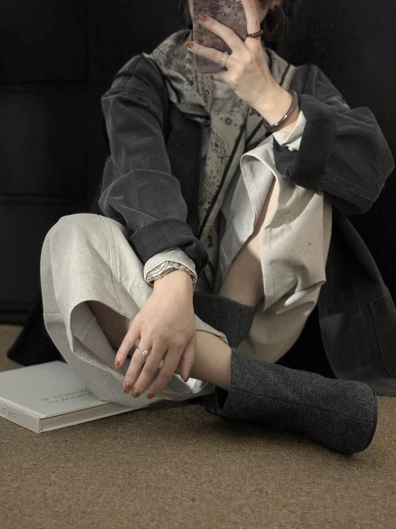 【珍珍何A】6017韩系极简复古大版V领牛仔外套西装