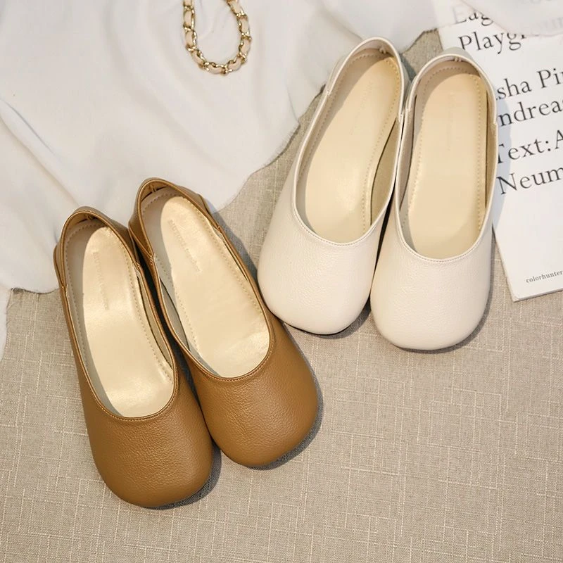 法式奶奶鞋女夏2025新款平底浅口单鞋复古芒果头豆豆鞋低跟小皮鞋