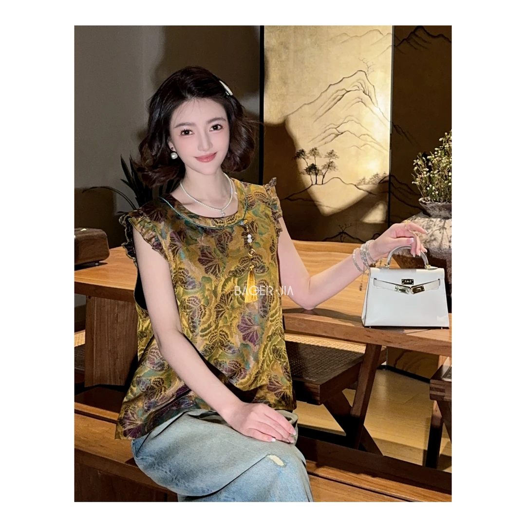 29-【九紫金蝶】宝儿家含幂BJ85725103XQ七彩蝴蝶织锦缎香云纱马甲