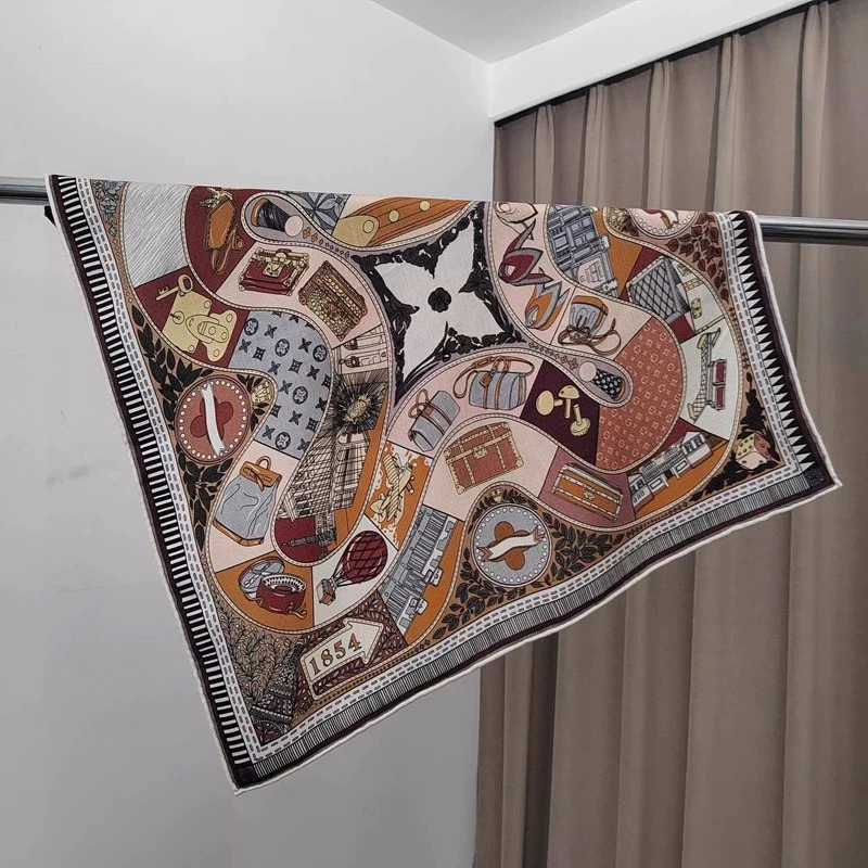 夏季奢华气质桑蚕丝羊毛88方巾保暖高档欧美经典拼色双面