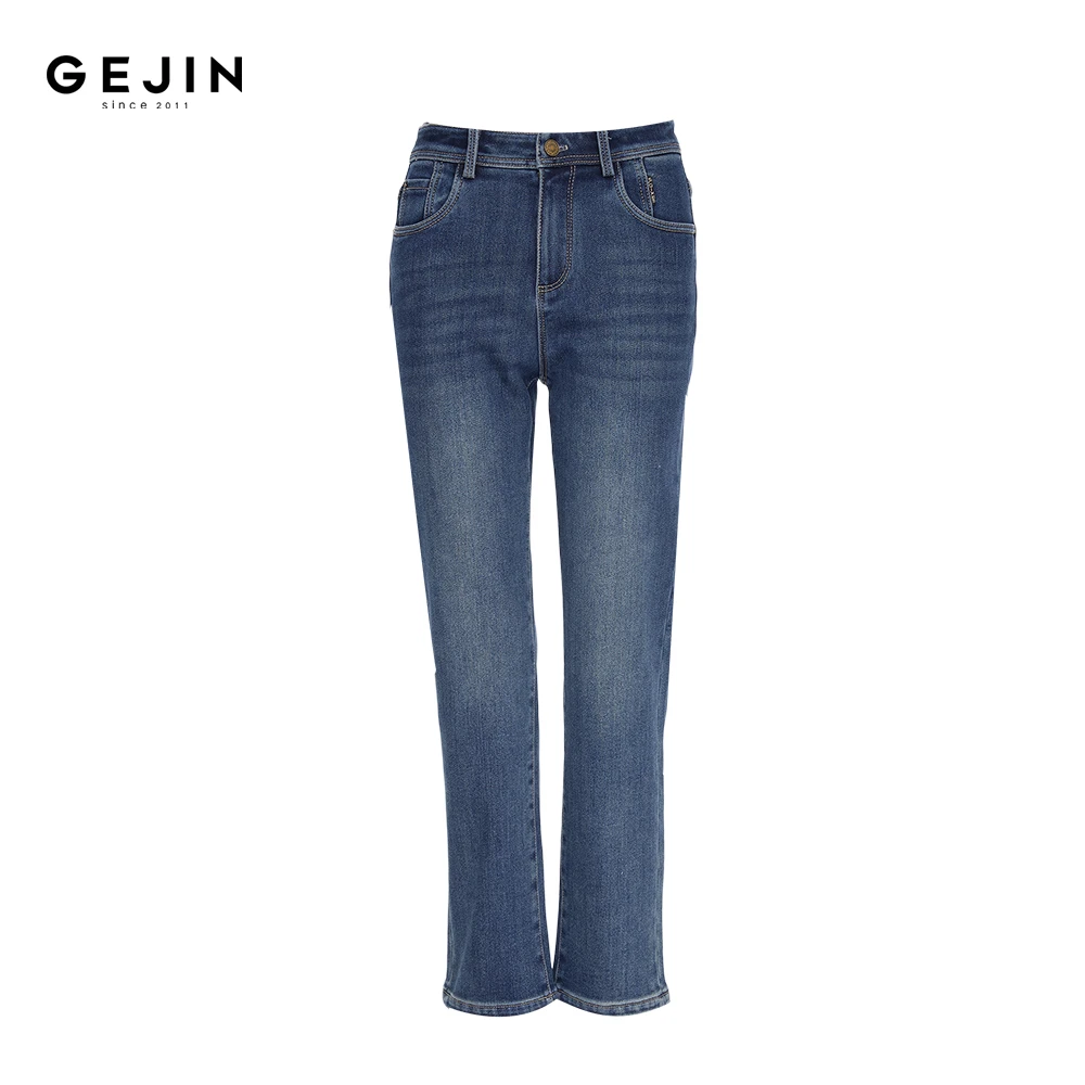 GEJIN/水洗法式微喇牛仔裤直筒裤通勤纽扣自然腰9412433295