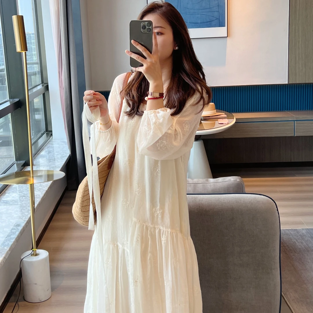 【唐小木】仙女裙蕾丝气质长袖夏季法式秋冬甜美宽松TXM-M0281