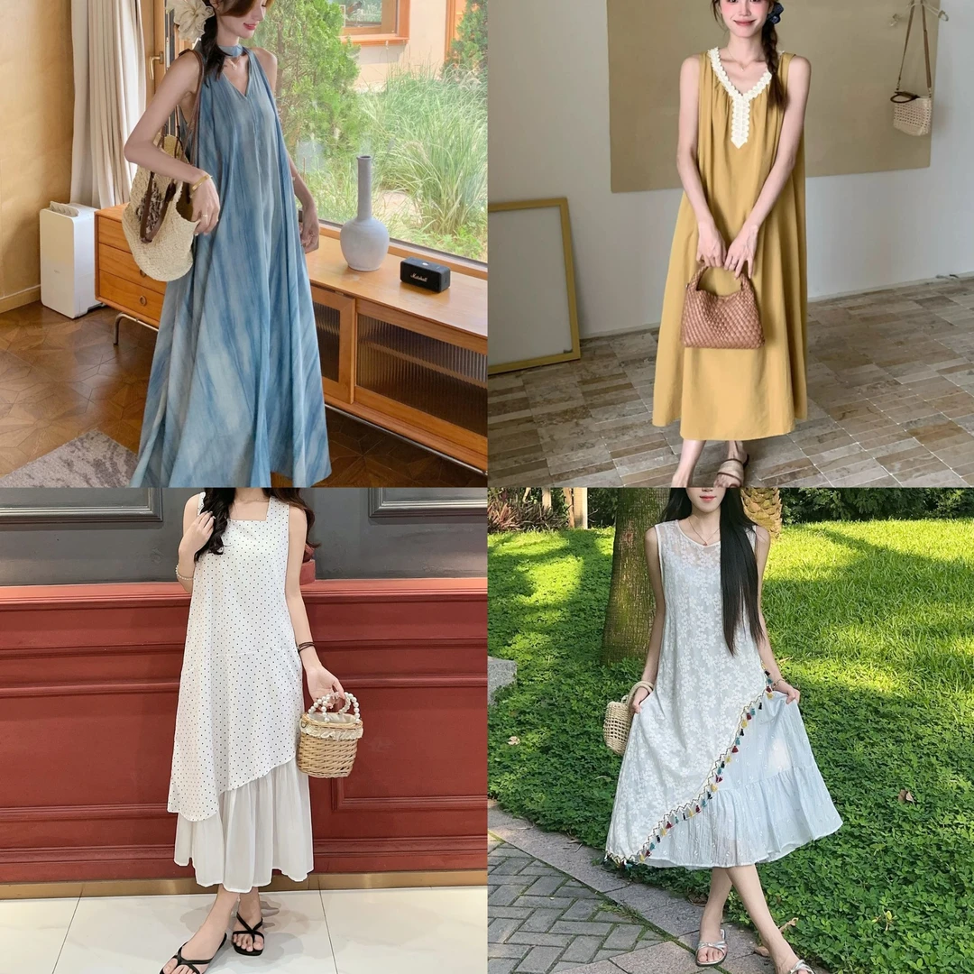 A56到A150号/慵懒风法式无袖连衣裙子女夏季海边度假仙女长裙