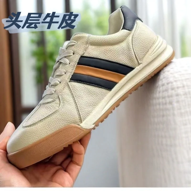 【头层牛皮】男鞋2025春季新款德训鞋男士真皮透气运动休闲鞋阿甘鞋