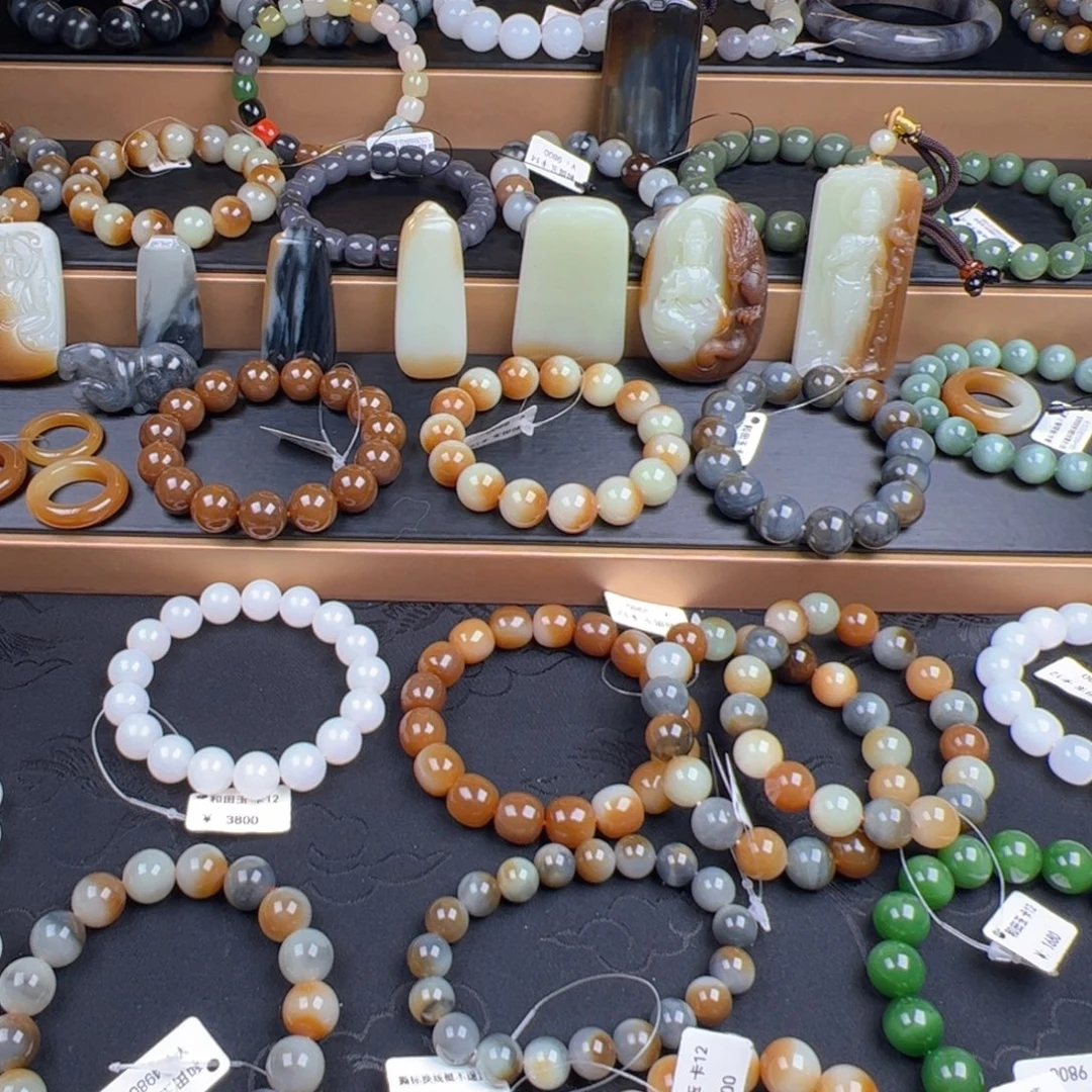 和田玉未镶嵌手链颗颗三色精品新疆若羌楼兰卡12