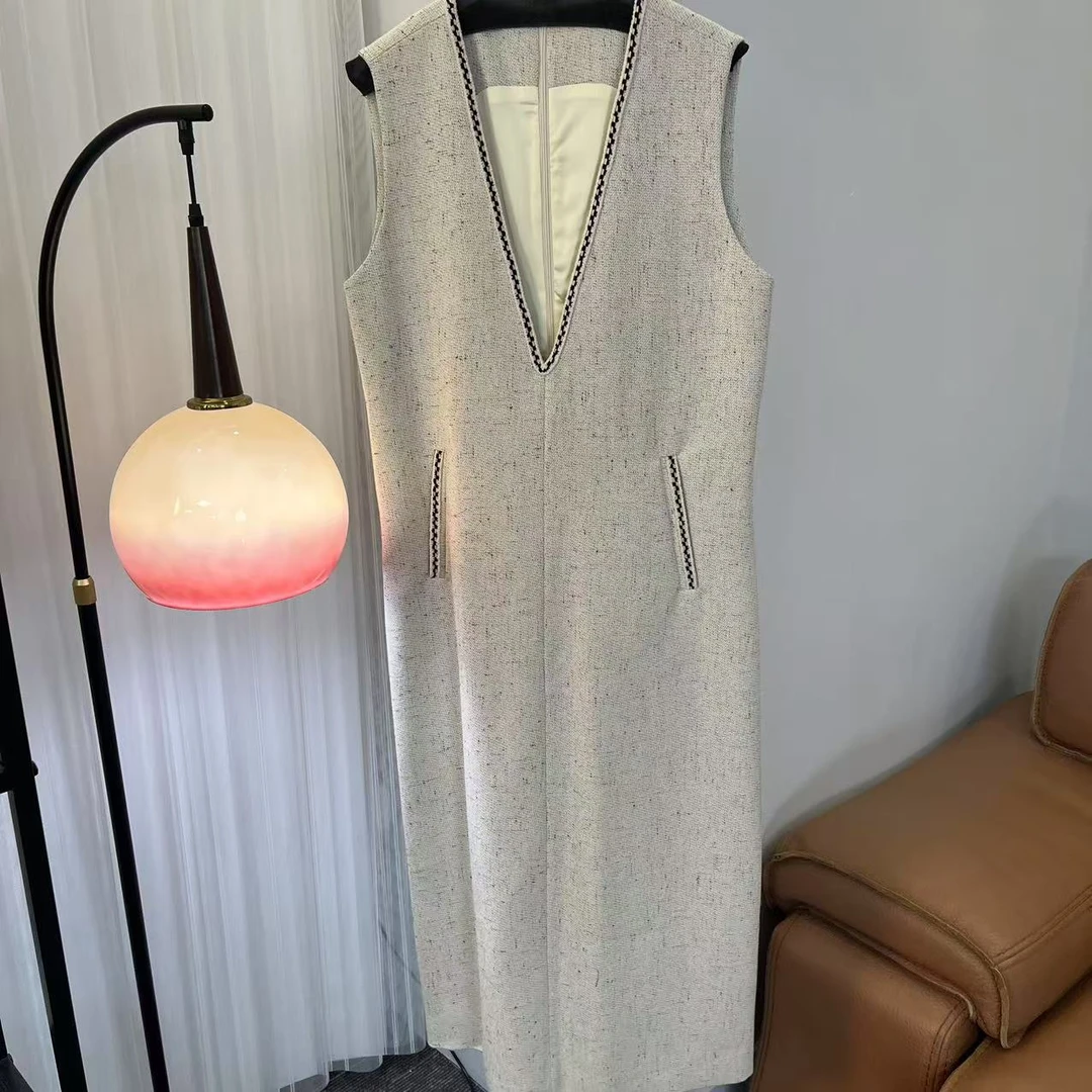 白色小香针织轻奢时尚休闲女士设计师无袖裙-HL038