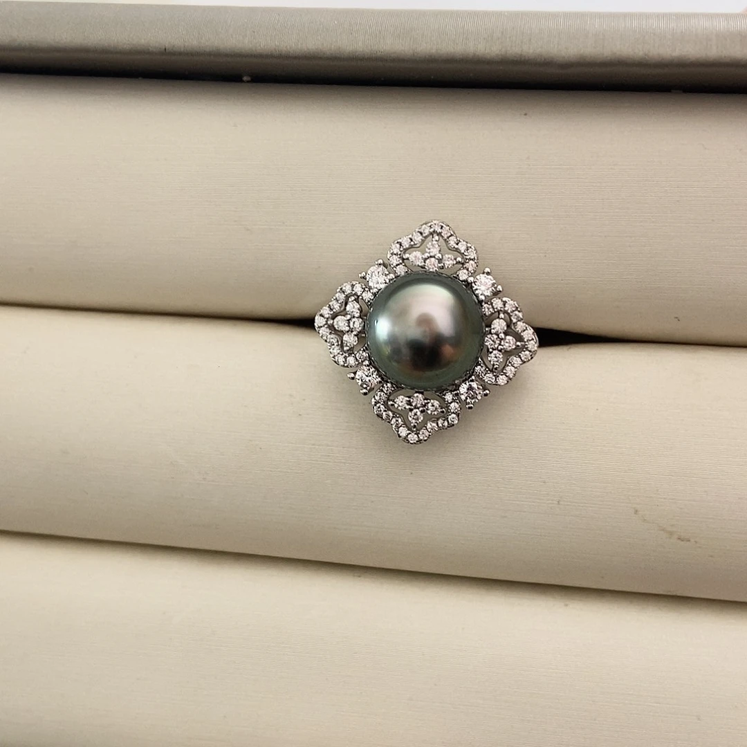 银S925镶嵌戒圈海水珍珠