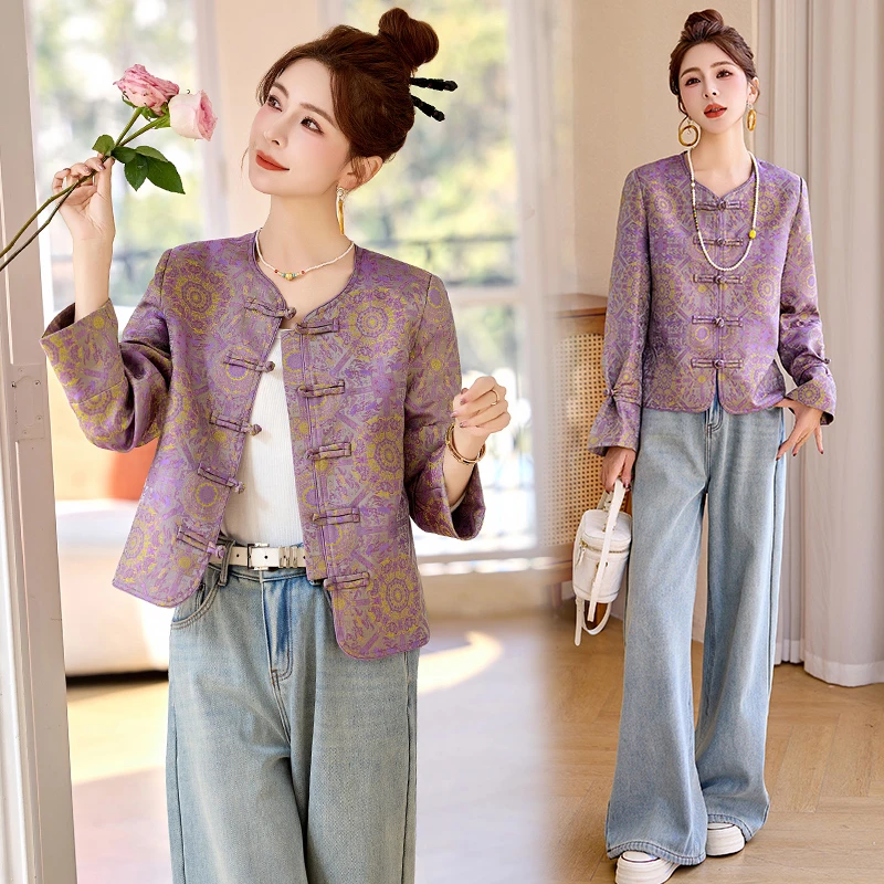 新中式国风复古盘扣高档提花洋气时髦短款外套上衣女2025春季爆款