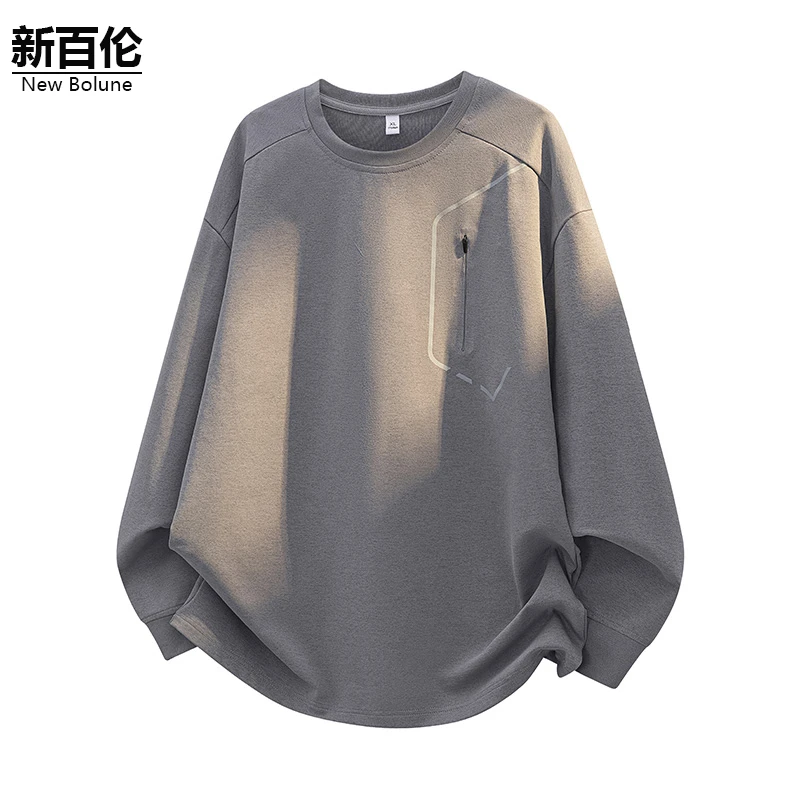 新百伦/NEW BOLUNE美式长袖T恤男2025秋季新款简约圆领打底衫卫衣
