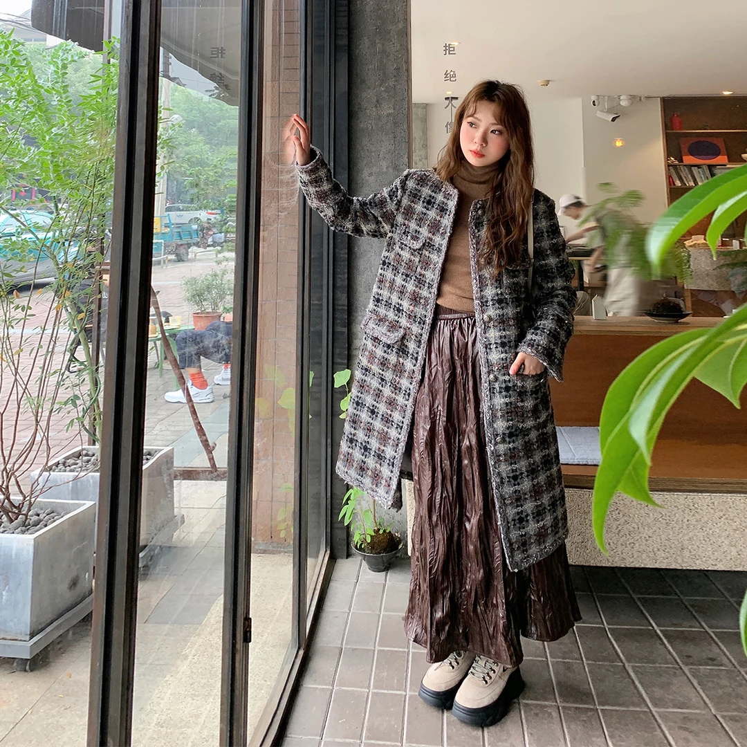 晶咕白标~香茶丽兹~粗花呢小香风长款外套休闲时尚气质百搭宽松