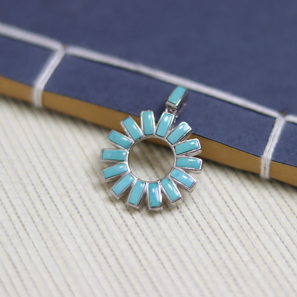 绿松石挂件·个性太阳花·S925银镶·多样性发一·SLS070V