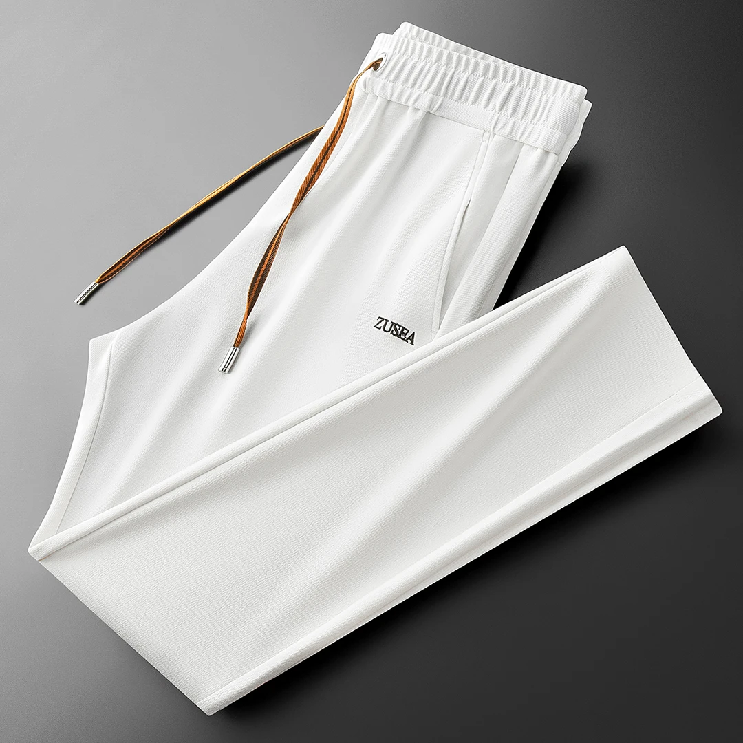 夏季潮流时尚简约冰丝纯色百搭运动裤男士修身抗皱直筒卫裤休闲裤