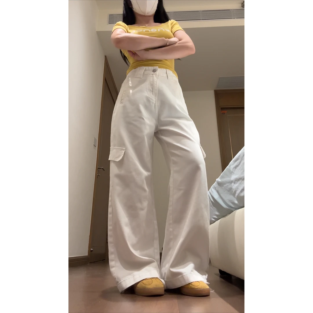 美式多口袋工装微喇牛仔裤女2025夏季新款宽松牛仔裤宽松阔腿裤