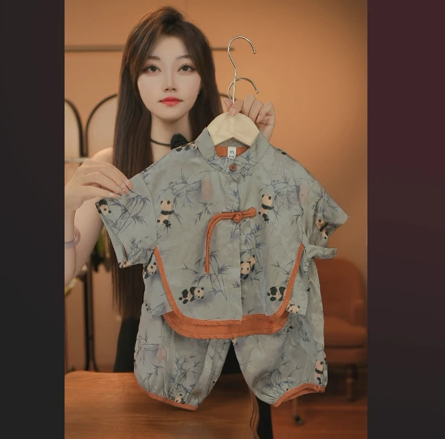 【现货】夏季套装2025新款新中式儿童古风汉服短袖薄款套装21336