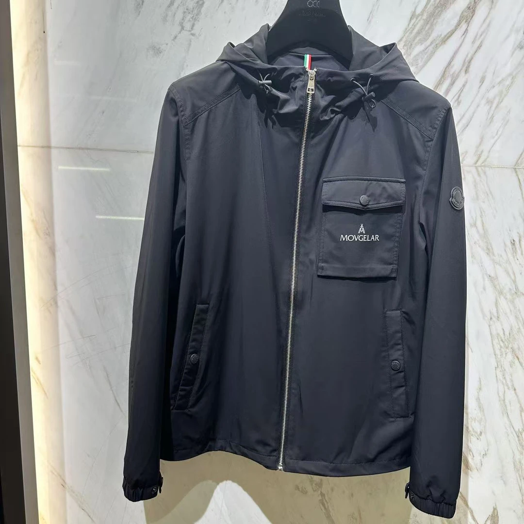 MOVGELAR蒙口丽莱尔时尚黑色连帽夹克简约外套冲锋衣男士夹克