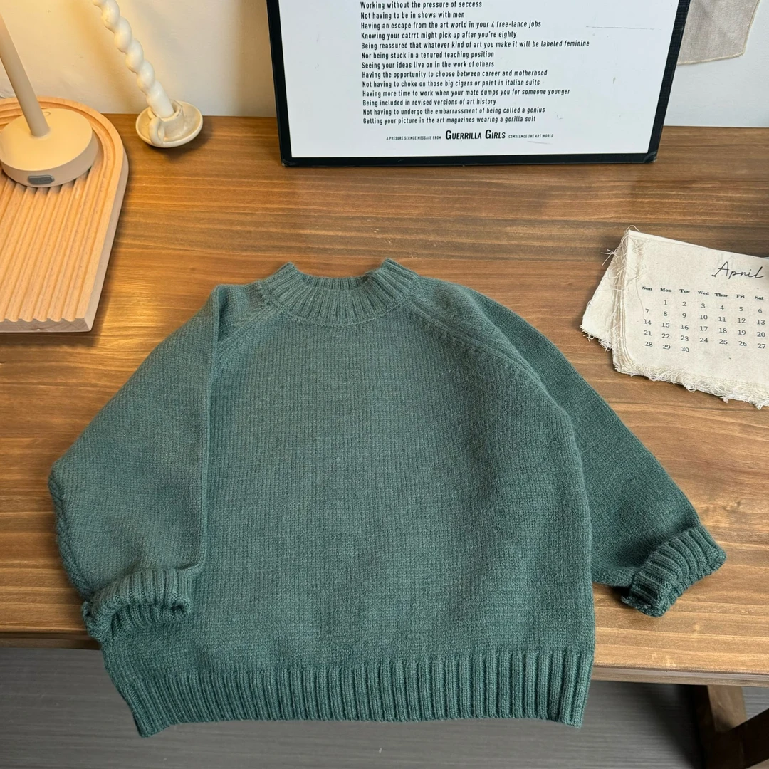 【现货】儿童春秋季休闲薄款毛衣针织衫圆领韩版插肩套头上衣打底