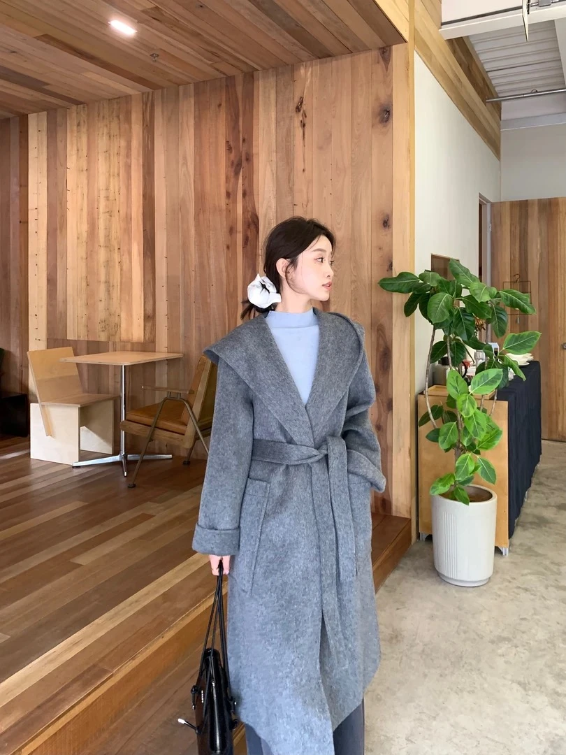 2024新款驼绒连帽休闲百搭双面羊毛大衣-高品质2405