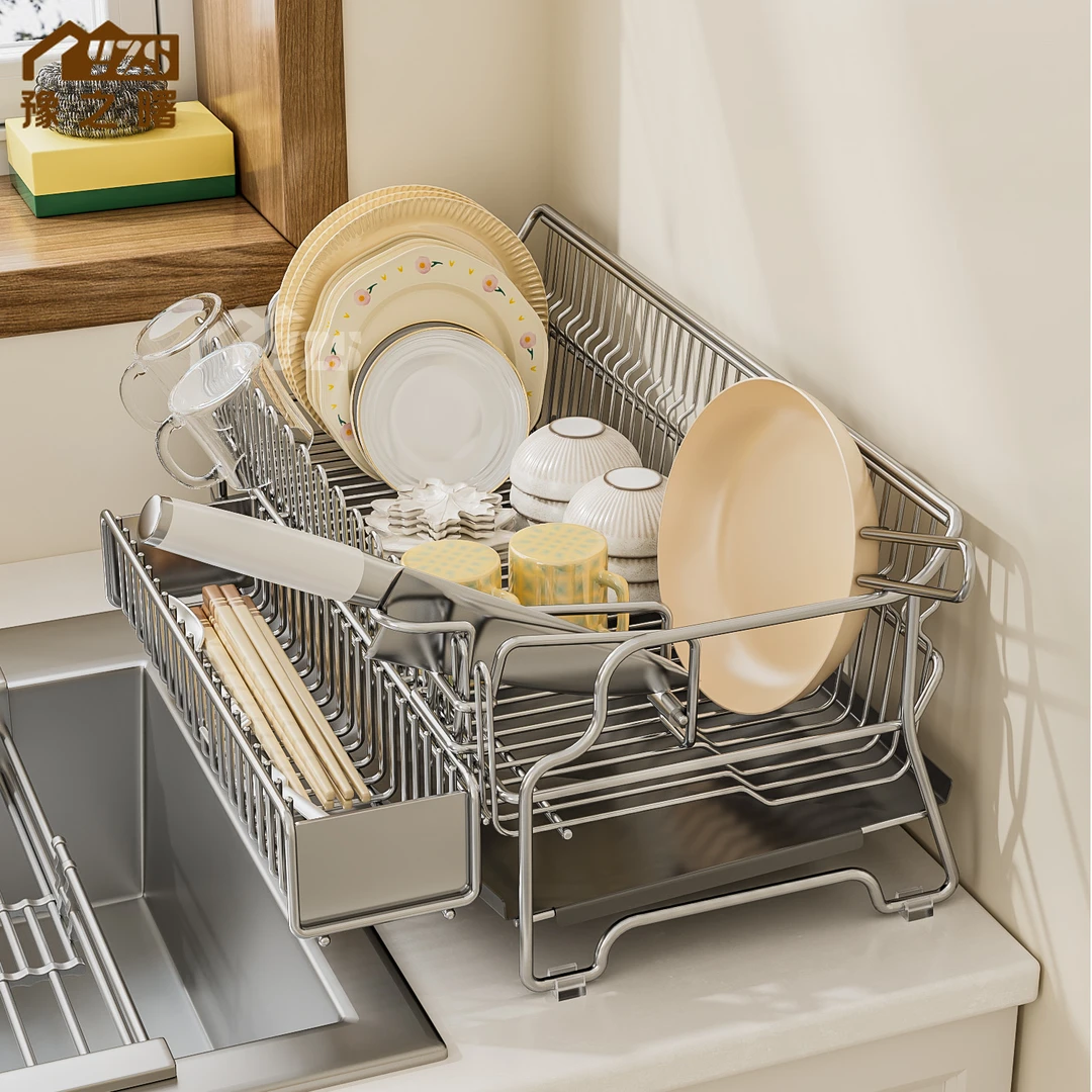 304不锈钢碗碟沥水架免安装厨房碗筷盘子收纳架多功能台面沥水篮